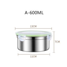 304 Stainless Steel Fresh-keeping Food Storage Box Sealed (Option: Frosted version Green cover-600ml)