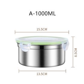 304 Stainless Steel Fresh-keeping Food Storage Box Sealed (Option: Frosted version Green cover-1000ml)