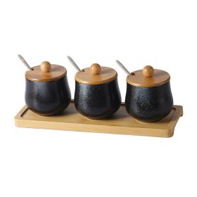 Japanese Style Ceramic Chili Oil Condiment Bottle And Jar Combination Set (Option: Bright black-3PCS)