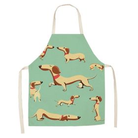 Cartoon Cute Dog Printed Cotton And Linen Apron Kitchen Home Cleaning Parent-child Sleeveless Coverall Generation Hair (Option: W 1409-68X55cm)